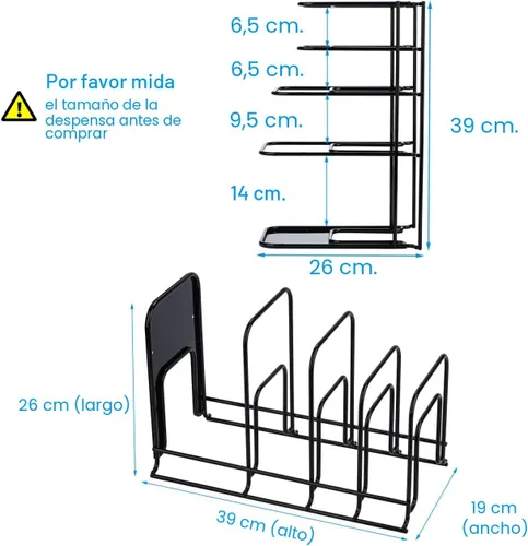 Vista 2 de Toplife - Organizador de sartenes resistente, estante de almacenamiento de 5 niveles para sartenes de hierro fundido