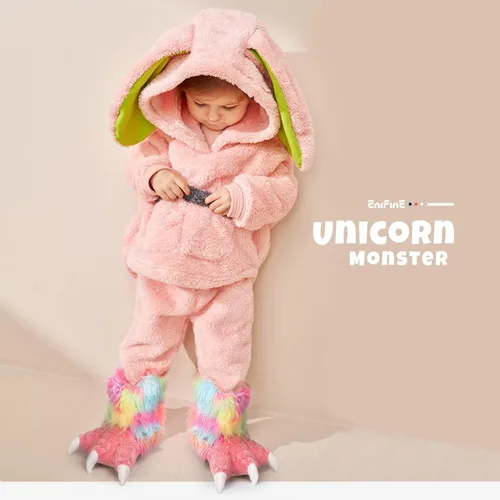 Vista 2 de Pantuflas peludas con suela de gamuza antideslizante, para niños y adultos, disfraz de Halloween, cosplay, monstruo