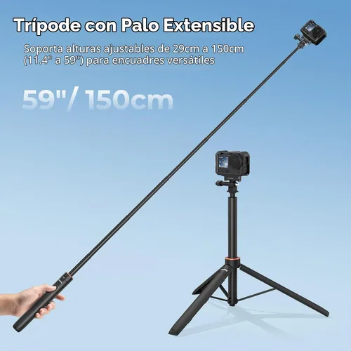 Vista 4 de SmallRig Trípode de palo selfie extensible de 59 pulgadas para cámara de acción, con adaptador bidireccional de liberación rápida para Osmo Action