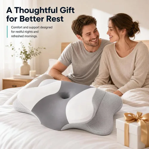 Vista 6 de Almohada cervical para el cuello, suave almohada de espuma viscoelástica de doble altura con funda de enfriamiento transpirable, almohada ergonómica