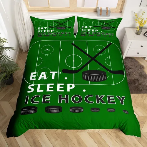 Vista 14 de Erosebridal Hockey Twin Duvet Cover for Boys,Blue and Black Sports Bedding Sets for Kids Teen,Ball Games Gamer Bed Set,Ice Hockey Field Quilt Cover