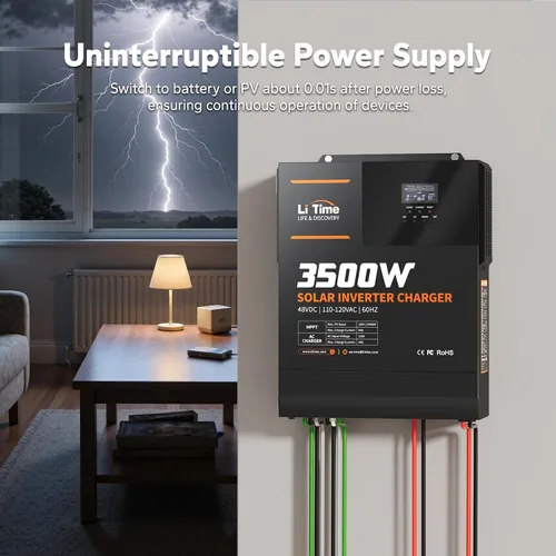 Vista 5 de LiTime Inversor híbrido solar de 3500 W, cargador de inversor solar todo en uno de 48 V CC a 120 V CA, controlador de carga MPPT integrado de 80 A