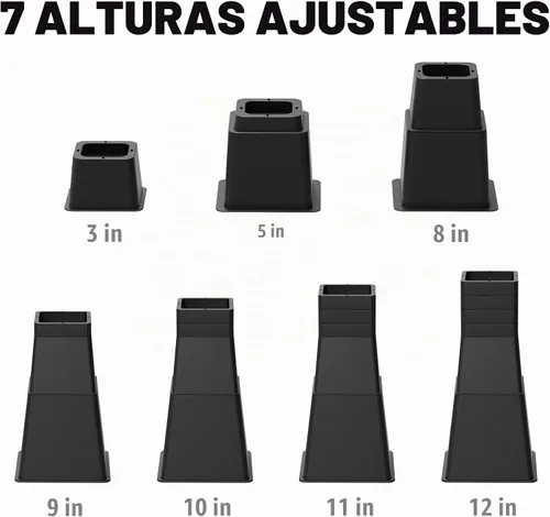 Vista 2 de Elevadores de cama de 12 pulgadas, resistentes, ajustables para cama, sofá, mesa, silla, soporta hasta 1500 libras (juego de 4, negro)