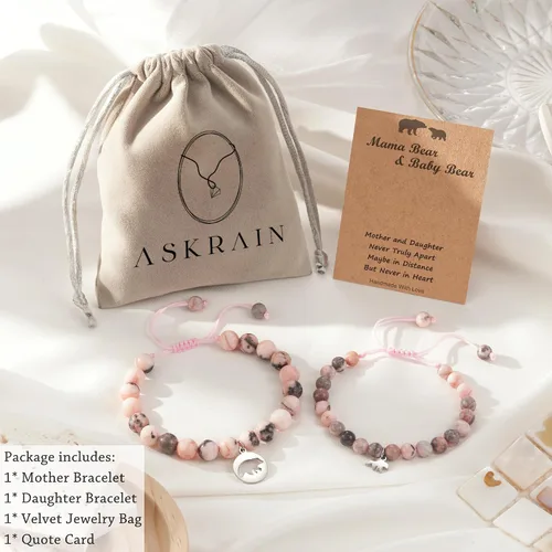 Vista 6 de ASKRAIN Pulseras para madre e hija, regalo de oso mariposa, dulce corazón, pulseras para dos cumpleaños, regalo de Navidad