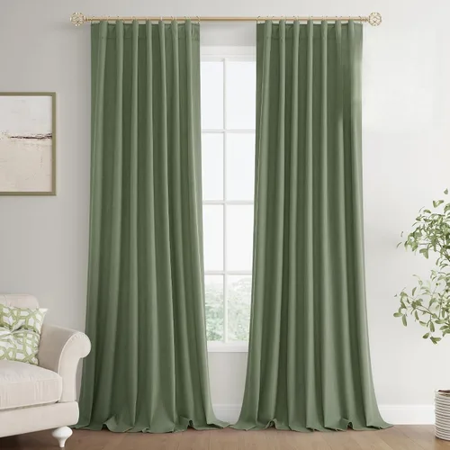 Vista 52 de Joywell - 2 cortinas de lino 100% opacas, con bolsillo para cortinero, trabilla trasera, cinta para ganchos y anillas con clip, con aislamiento