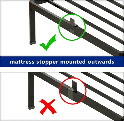Vista 7 de yookare Armazón de cama de plataforma de metal Twin de 14 pulgadas con esquinas redondas y retenedores de colchón, soporte de listones de acero