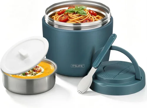Vista 18 de Termo de sopa para comida caliente, contenedor de almuerzo aislado de acero inoxidable de 32 onzas, termo de boca ancha para sopa y alimentos Negro
