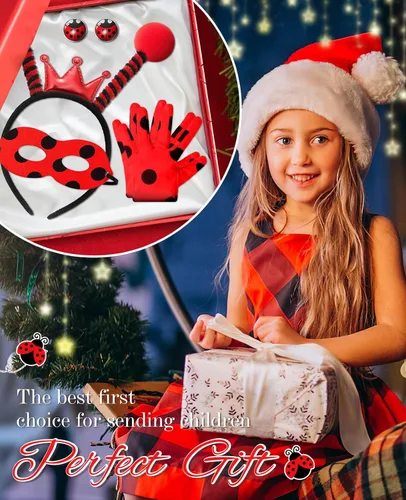 Vista 6 de Disfraz de mariquita para mujeres y niñas, con antena de mariquita, diadema, máscaras, accesorios para adultos, niños, disfraz de Halloween