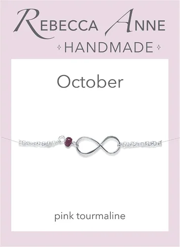 Vista 90 de Pulsera con dije de infinito con piedra natal, joyería hecha a mano, regalo para ella