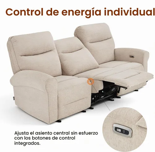 Vista 7 de MCombo Sofá reclinable eléctrico Hugger de pared de 87.8 pulgadas, sofá reclinable triple de 3 asientos con puertos USB, sofá reclinable con brazo