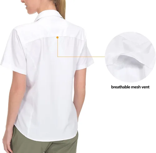 Vista 4 de Little Donkey Andy Camisa elástica de manga corta UPF50+ para mujer, de secado rápido, para senderismo, viajes, campamento