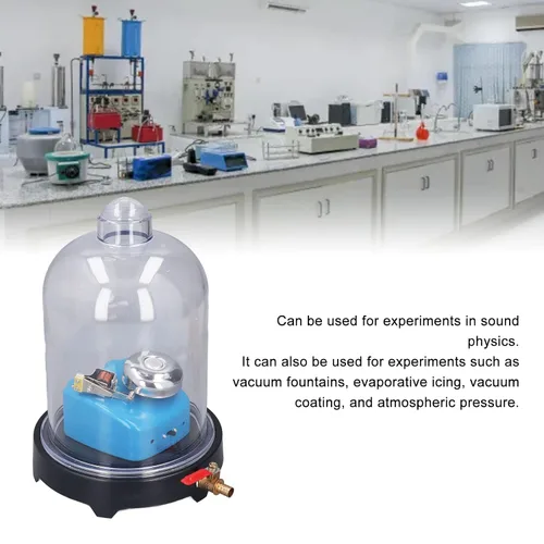 Vista 2 de Tarro de vacío con base, cámara de vacío, tarro de plástico de laboratorio para experimento de propagación de sonido, herramienta educativa