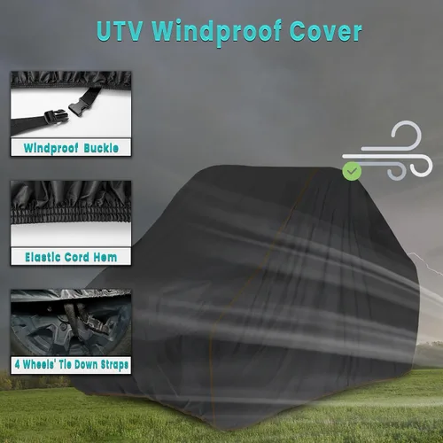 Vista 6 de QYMOTO Fundas universales UTV de 2 a 3 plazas, lado a lado, cubierta UTV resistente al viento, impermeable, protección al aire libre para Polaris
