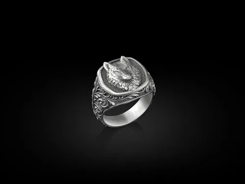 Vista 7 de BySilverStone Jewelry - Anillo de sello cuadrado de lobo salvaje, regalo para amantes de los animales, anillos de meñique para mujer, anillos