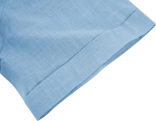 Vista 4 de Camisa de lino de manga corta para hombre, con botones, cuello extendido, para vacaciones, playa