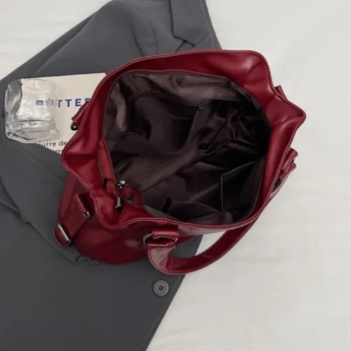 Vista 7 de Bolso de hombro espacioso de lujo femenino sólido clásico Crossbody estilo de gran capacidad suave PU bolso de mano otoño moda casual bolsos