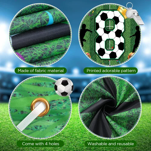 Vista 7 de Decoraciones de fiesta de 8 cumpleaños de fútbol – Cartel de feliz cumpleaños para niños, niños, adolescentes – Suministros grandes para fiestas