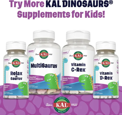 Vista 6 de KAL MultiSaurus - Multivitaminas masticables para niños, 11 vitaminas y minerales esenciales para niños, bayas, uva, naranja, sin gluten y fructosa