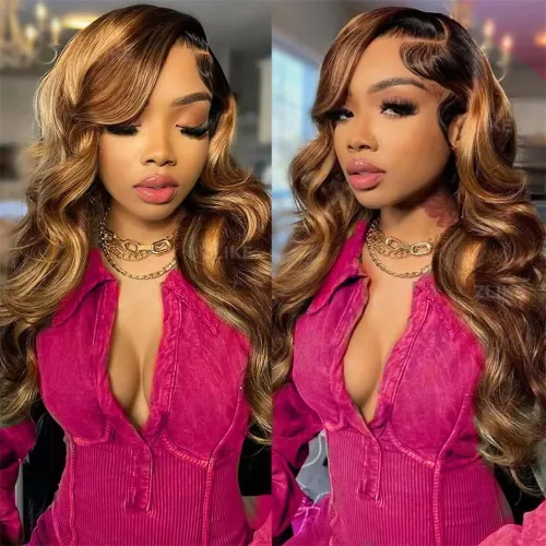 Vista 11 de Lemoda FB/27 Balayage - Pelucas de cabello humano con encaje frontal de 13 x 6 pulgadas, color degradado, ondulado, HD, transparente, encaje