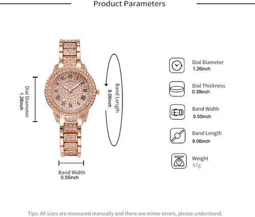 Vista 4 de CdyBox Juego de 3 relojes analógicos de cuarzo con diamantes de imitación para mujer, 3 unidades, Moderno