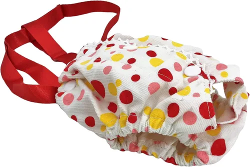 Vista 5 de Pañal para perro hembra con tirantes de algodón, reutilizable, lavable, para razas de perros pequeñas (azul, pequeño: cintura de 10 a 13 pulgadas)