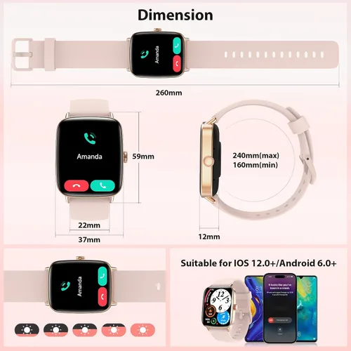 Vista 8 de Reloj inteligente para mujer, nuevo smartwatch 2025 (contestar/hacer llamadas) para iPhone/Android, pantalla HD dinámica de 4.7 cm, rastreador