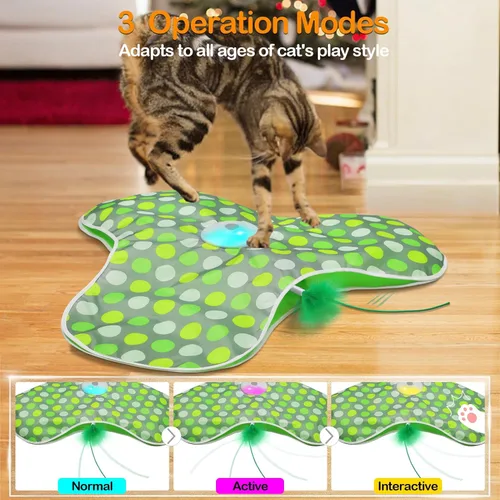 Vista 5 de umosis Juguetes interactivos para gatos recargables, moviendo plumas ocultas, chirriante de ratón real, juguete activado por tacto, juguetes