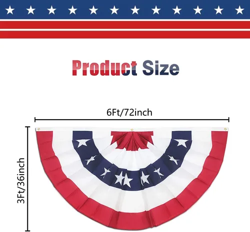 Vista 3 de Paquete de 4 banderas plisadas de Estados Unidos, bandera estadounidense de 3 x 6 pies, bandera patriótica de Estados Unidos con cabecera de lona
