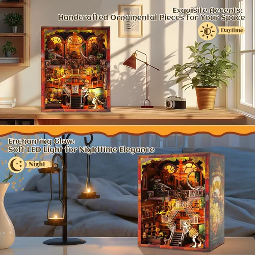 Vista 5 de Kit de Rincón de Libros para Adultos - Museo de Dinosaurios DIY Booknook, Rompecabezas de Casa de Muñecas de Madera 3D con Luces LED, Decoración