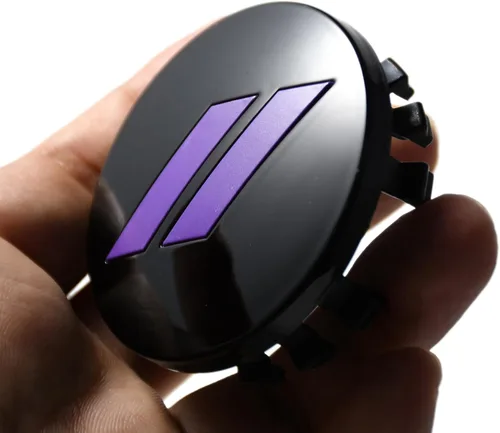 Vista 5 de Juego de 4 unidades, color morado, 2.5 pulgadas, tapa central de rueda inclinada, emblema para Dodge Charger Challenger, Durango, Hornet, Dart R/T