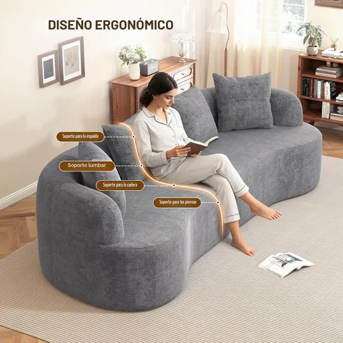Vista 6 de Furnimart Sofás curvados de 112 pulgadas para sala de estar, sofá modular de felpilla moderno de 4 plazas con 4 cojines, sofá modular de felpa,
