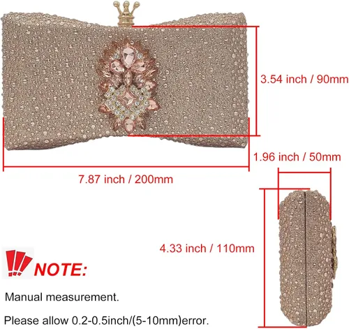Vista 5 de HUANG ZHUANG Bolso de mano de cristal con lazo para mujer, con diamantes de imitación, para fiesta, boda, lindo bolso
