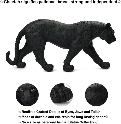 Vista 2 de Estatua de guepardo, pantera negra, leopardo, resina, gato grande, escultura moderna para el hogar, escultura de leopardo realista, regalo