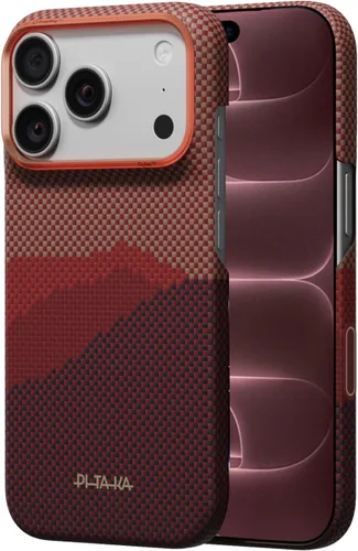Vista 26 de pitaka Funda para iPhone Pro de 6.3" con sensación sin funda, azul abismo Abyss Blue (Argyle)