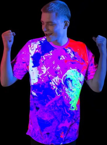 Vista 2 de aofmoka - Camiseta ultravioleta hecha a mano, reactiva a luz negra, con impresión decorativa