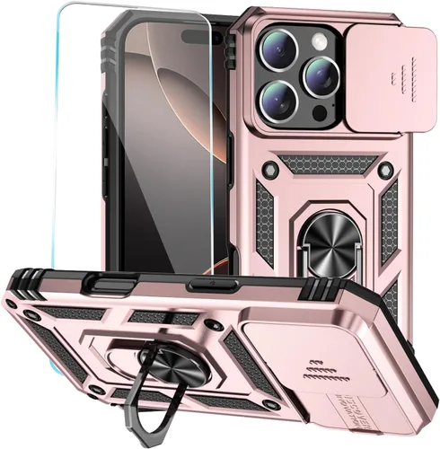 Vista 23 de Funda para teléfono SunStory para iPhone 11 con protector de pantalla HD y cubierta deslizante para la cámara y soporte giratorio con anillo