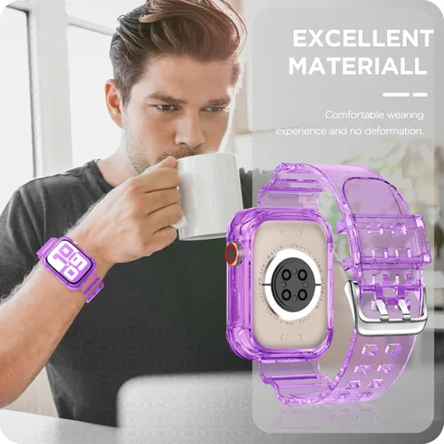 Vista 303 de DABAOZA - Correa transparente compatible con Apple Watch con estuche protector, correa deportiva de TPU con brillo para mujeres y hombres