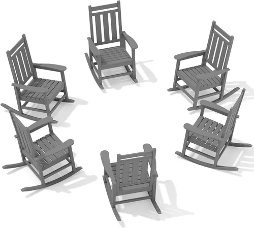 Vista 21 de Mecedora de exterior KINGYES, Mecedoras de patio para todo clima para porche, Sillas mecedoras de exterior de HDPE con respaldo alto para adultos