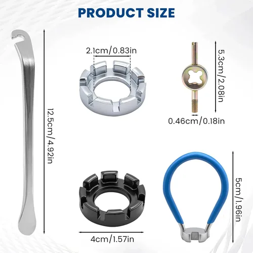 Vista 2 de 9 llaves de radios de bicicleta, kit de herramientas de radios para bicicleta con 9 palancas de neumáticos de bicicleta, llave de radios con mango