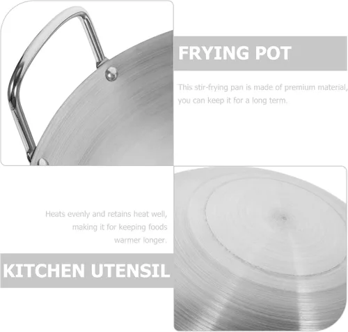 Vista 9 de Luxshiny Sartén para wok de fondo redondo plano de acero inoxidable, capacidad suficiente, sartén para saltear con mango largo, antiadherente, apta