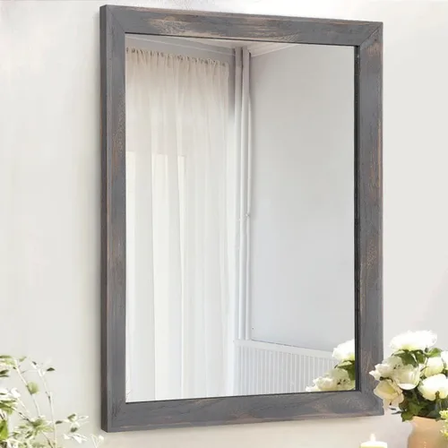 Vista 10 de AAZZKANG Espejos rústicos para pared, espejo rectangular con marco de madera, decorativo para granja, dormitorio, baño, sala de estar, pequeño