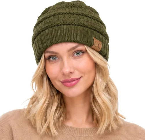 Vista 88 de CC Classic Winter Fall Trendy Chunky Stretchy Cable Knit Beanie Hat 2 tonos púrpura/azul marino