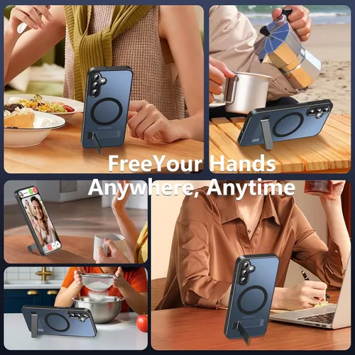 Vista 7 de OWKEY Funda magnética para Samsung Galaxy A15 5G con protector de pantalla y soporte, funda magnética para protección de grado militar Magsafe a