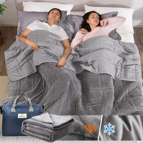 Vista 16 de OMYSTYLE Manta pesada reversible de 48x72 pulgadas y 15 libras para adultos, manta doble cara con peso de felpa corta cálida y tela Tencel fresca