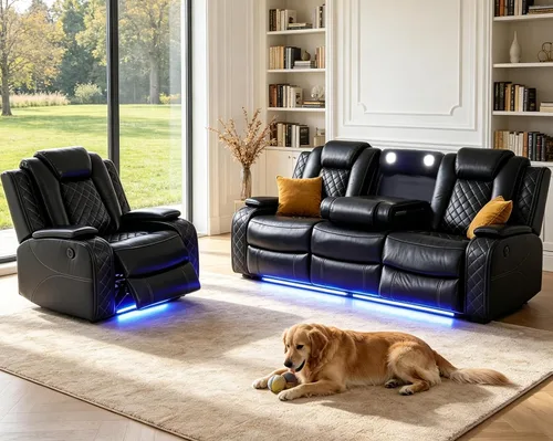 Vista 31 de Sofá reclinable de cuero con carga USB