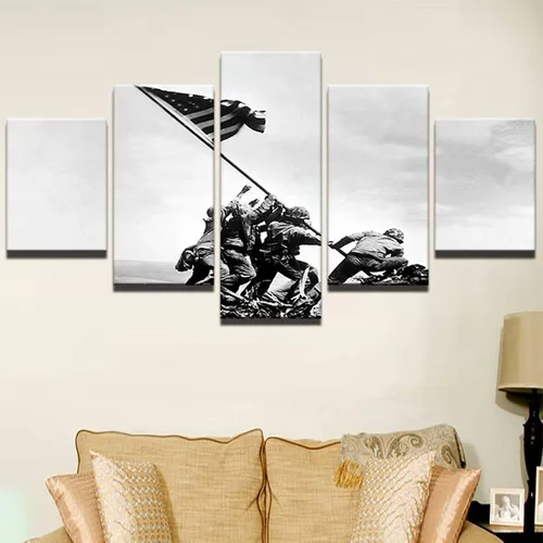 Vista 3 de HAOSHUNDA Iwo Jima - Póster de la bandera de la Segunda Guerra Mundial de los marines de Estados Unidos, pintura moderna en lienzo, cuadro de arte