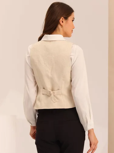 Vista 3 de Allegra K Chaleco vintage para mujer con botones y bolsillos