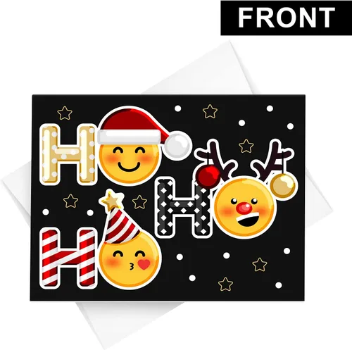 Vista 2 de Ho Ho - Tarjetas de felicitación navideñas y sobres, divertidos y lindos emoji, plegables, color negro, para Navidad y Año Nuevo, 4.25 x 5.5