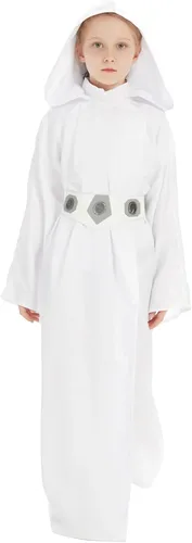 Vista 6 de Disfraz de princesa Leia para niños y niñas vestido de cosplay de lujo con cinturón