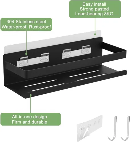 Vista 3 de Estante de especias para refrigerador, cocina, hogar, organización y almacenamiento adhesivo (paquete de 2, negro)